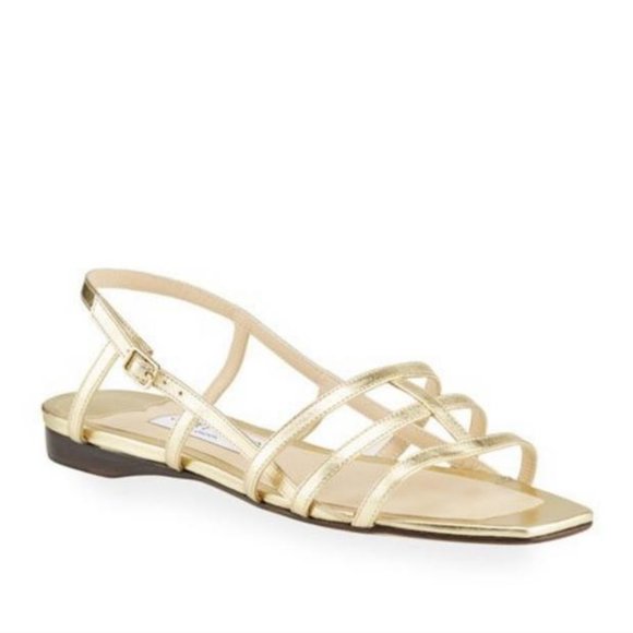 NWT$495 Jimmy Choo Arien Flat Metallic Leather Strappy Cage Sandals 37, 6.5-7 - Picture 2 of 13
